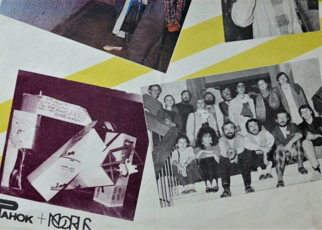 Зстріч американських художників. У центрі &mdash; Алекс Гриценко (Глобал Концепт), Сергій Святченко, Тиберий Сильваши &laquo;Soviart&raquo;,1988